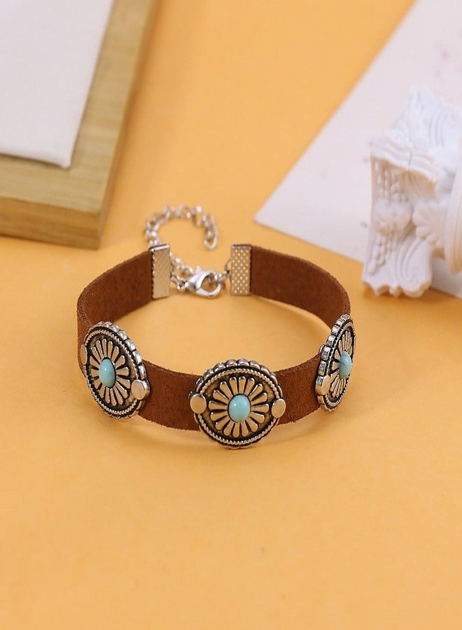 ANGLEQUEEN Western Bracelet for Women Country Concert Outfits Bohemian Vintage Red Black Turquoise Bracelets Cowgirl Cowboy Country Bracelet Boho Bracelets Accessories (Brown-Green) - Image 5